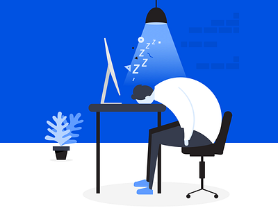 Frustration illustration blue desk email illustration landing man not working outlook page plante project sleep