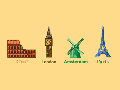 Euro City Illustrations amsterdam city europe european icons illustrations london paris rome travel vector