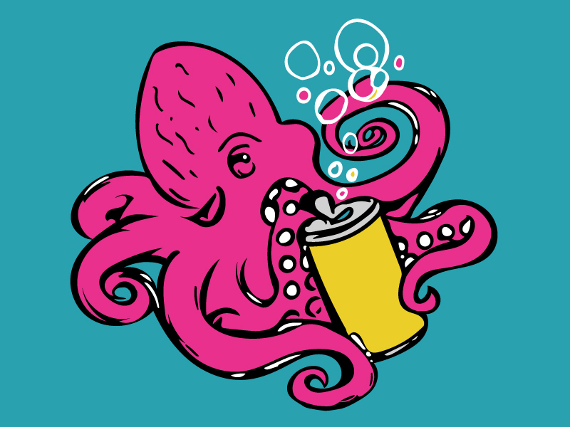Octopus Buzz pinkie adobe capture tri-color bubbles water ocean beer octopus illustration vector