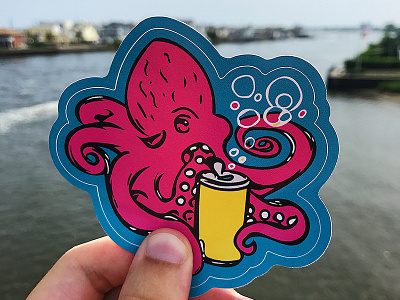 Octopus Sticker beer bubbles can crack one open illustration nj ocean octopus sticker vector water