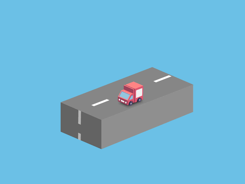 Road Block 3d drive flat flip gsap illusion isometric javascript low poly road svg truck