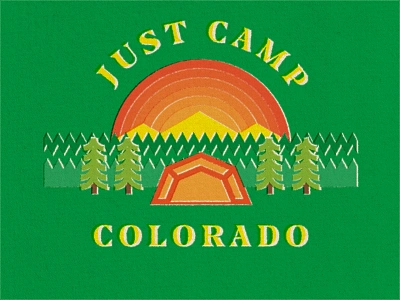 Just Camp Colorado camp camping colorado mountain nature outdoor retro stickers sunset tent thicklines