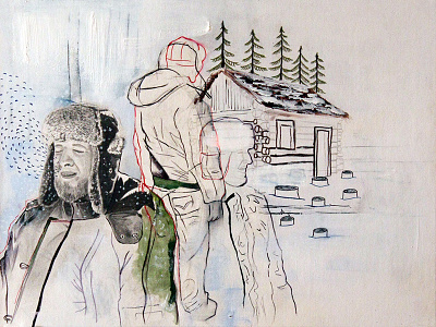 January cabin cold illustration january mixed media montage snow winter