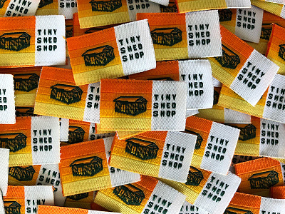 Tiny Shed Shop Woven Labels cabin camping embroidery labels retro shed sunset woven woven label