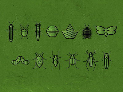 BUGS bugs grasshopper halftone icons insects moth texture thicklines worm