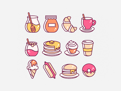 Foodie Icons breakfast flat foodie icon icon set outline