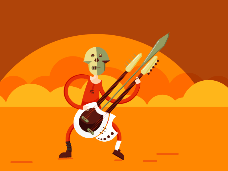 Coma-Doof Warrior animation fire flat gif guitarist illustration loop madmax motion