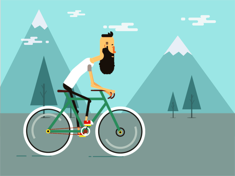 Cycling in the mountains animation beard bicycle bike forrest hipster illustration motion mountains