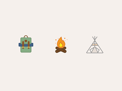 Camping Icons backpack camping design fire icon illustration nature outdoors sanfrancisco sf tent
