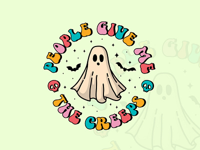People Give Me The Creeps Groovy Style 60s 70s design graphic design groovy halloween illustration retro spooky vector