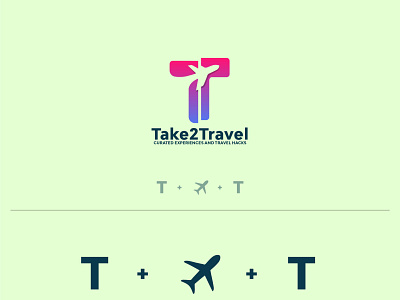 Take2Travel Logo Design For Curated Experiences And Travel Hacks airplane logo branding design graphic design logo minimal plane logo tour logo tourism logo travel agency travel agency logo