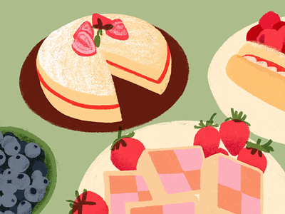 cake date berries cake dessert food fruit illustration still life strawberry