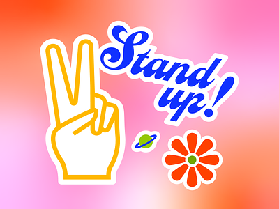 stand up flowers groovy icons illustration peace planet stickers tie dye
