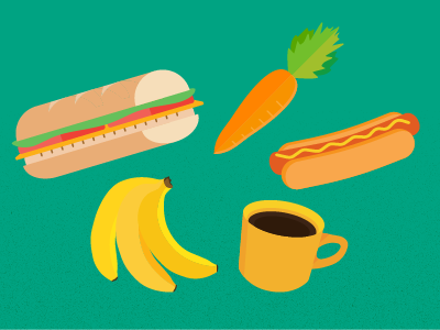 Peckish banana carrot coffee food hot dog meal snack submarine