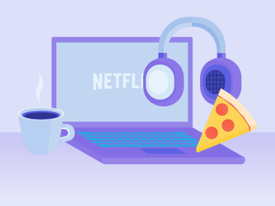 Self Care Day chill coffee headphones laptop netflix pizza relax self care treat yourself tv