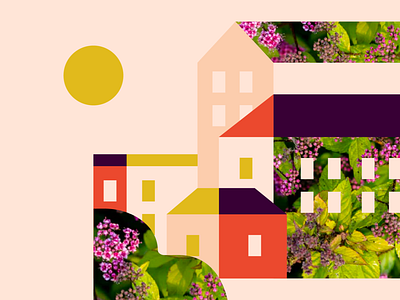 little town city color floral flowers geometric green illustration simple town