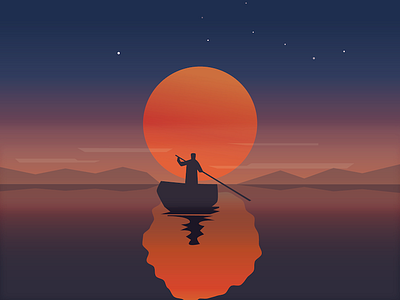 Sunset boat lake sunset