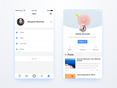Some pages of a concept APP page user