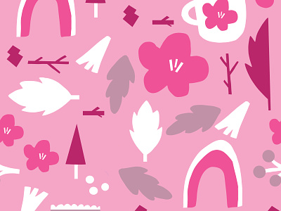 Monochrome Cut Paper Modern Pattern bold bright cut floral illustration minimal monochrome paper pattern pink simple