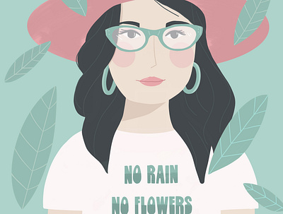 No Rain No Flowers 50s glasses blue drawing girl girl drawing hat hippie illos illustration ladies lady modern no flowers no rain pink portrait procreate teal women