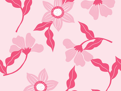 Pretty Pink Florals Seamless Repeat Pattern floral floral art floral pattern florals flowers fresco illustration modern monochrome one color pattern pink surface design surface pattern surface pattern design vector wildflower