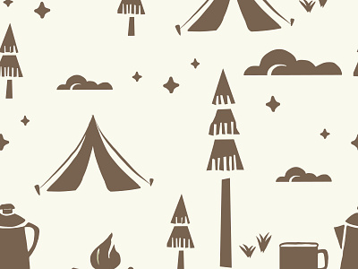 Camping Linocut Pattern ai block blockprinting brown camping cream illustration linocut nature nighttime outdoor pattern printing tan vector