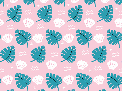 pink beach pattern on a gray pacific northwestday beach beachy palm pattern patterns pink repeat sea seamless shells trees vector