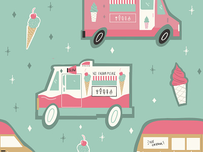 Ice Cream Truck Seamless Repeat Pattern ai cute ice cream truck icecream illustration pattern pink repeat seamless summer teal vector