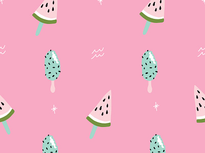 Pink Vector Summer Popsicle Pattern beach cream frozen fun ice pink popsicle summer summertime sun sweets treats watermelon