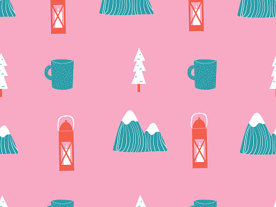 Cute girly Mountain Pattern ai blue blue and white cute girl illustration illustrator lantern mountain nature outdoors pattern pink repeat seamless semless trees vector