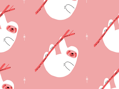 Just hanging out animal chill girly lazy pattern patterns pink red relaxed repeat repeating retro seamless sloth sloths stars surface design tropical