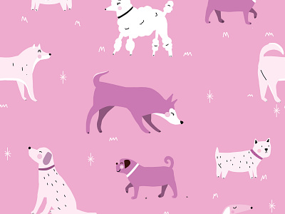 Repeating Doggy Dog Pattern with a poodle and a husky ai animals dog dog illustration doggies hound husky illustration illustration art pink poodle pug pup puppies purple vector