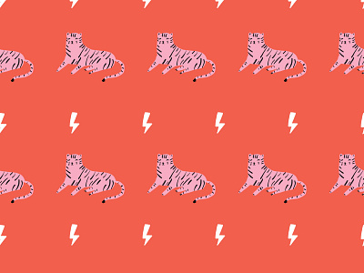 Here Kitty KItty Red and Pink Tiger Pattern africa animal cat cats exotic illustration kitty kitty illustration lightening lightening bolt pillow pink red seamless tiger tiger king tiger logo tiger mascot tigers