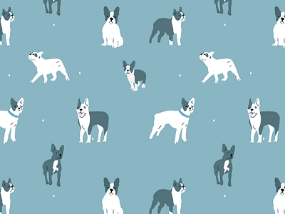 Seamless repeat Blue Frenchton Dog Pattern