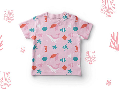 Tropical ocean baby pattern ai clownfish illustration illustrator mockup pattern patterns pink red sea horse seamless shell turtle vector whale