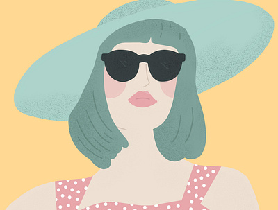 Sunny Girl chick dress face female female character hat illustration inktober pink portrait portraits sunglasses teal woman women yellow