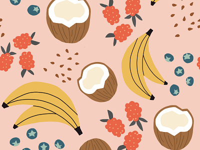 Pink Smoothie fruit seamless repeat vector Pattern with fruit