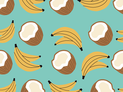 Banana and Coconut Seamless repeat Pattern banana beachy design fruits fruity illustration illustrator juice pattern patterns repeat seamless smoothie tropical vector
