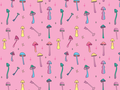 Psychedelic Mushroom Seamless Repeat Pattern