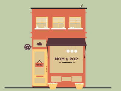 Mom & Pop ai coffee colors flat illustration shop vector vintage