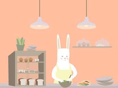 Cafe Bliss ai cafe color flat food illustration lunch quaint quirky rabbit vector