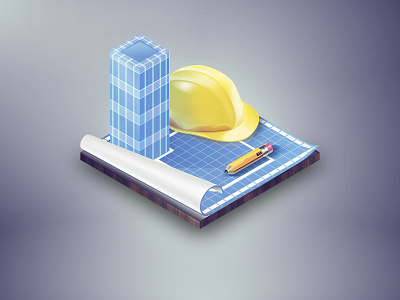 Projecting blueprint building desk helmet illustration isometric pencil web icon