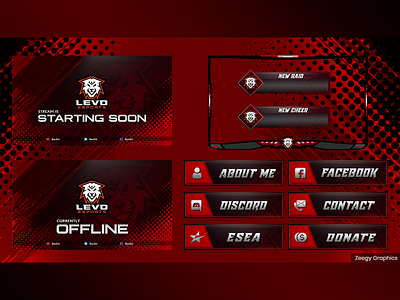Red Black Twitch Overlay Package - Animated alerts animated blue brb design facecam gamestream illustration logo neon offline twitch