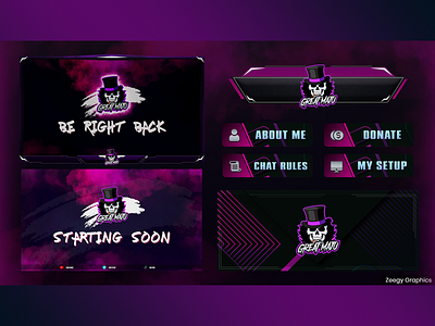 Purple Pink Twitch Overlay Package - Animated alerts animated animation blue brb design facecam gamestream illustration logo neon offline twitch
