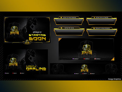 Black and Yellow Themed Twitch Streaming Overlay Pack - Animated alerts animation black blue brb call of duty design facecam fiverr games gamestream illustration logo neon obs offline overlays streaming yellow