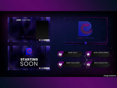 Dark Purple Themed Twitch Overlay Pack - Animated