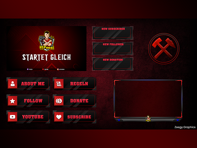 Red Color Themed Twitch Overlay Pack - Animated alerts animated brb design facecam gamestream gaming offline panels red streaming twitch