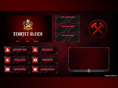 Red Color Themed Twitch Overlay Pack - Animated