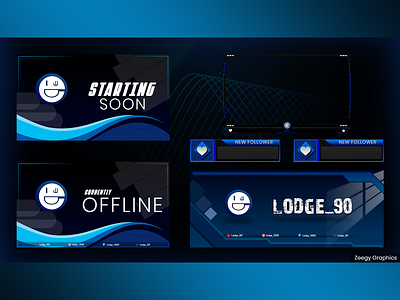 Blue Light Blue Twitch Overlay Pack - Animated alerts animated blue brb design facecam fiverr gamestream offline starting soon twitch