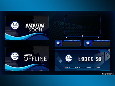 Blue Light Blue Twitch Overlay Pack - Animated